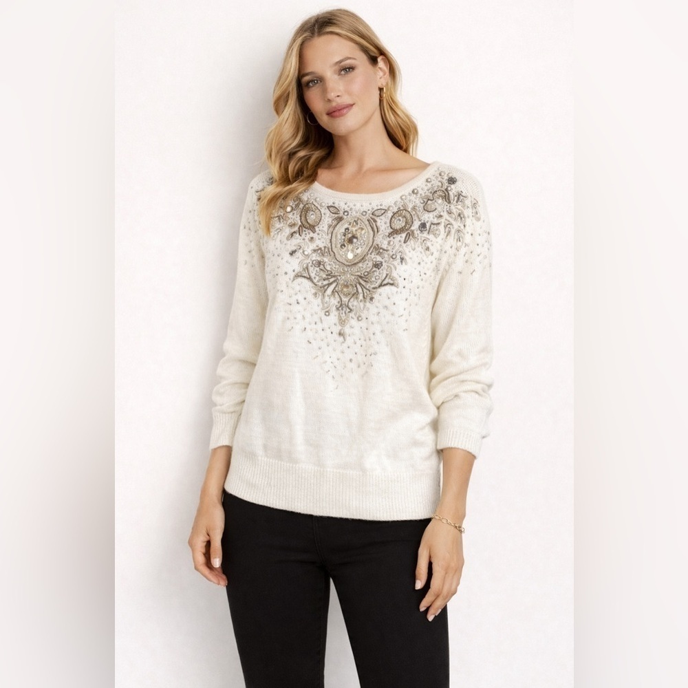 VTG EREZ Womens Beaded Sweater Size M Quiet Luxury Fairy Feminine Whimsical